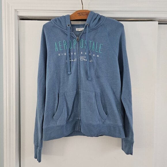 Junior Girls Aeropostale Full Zip-Up Eighty Seven Blue Large Hooded Sweatshirt - Picture 2 of 8